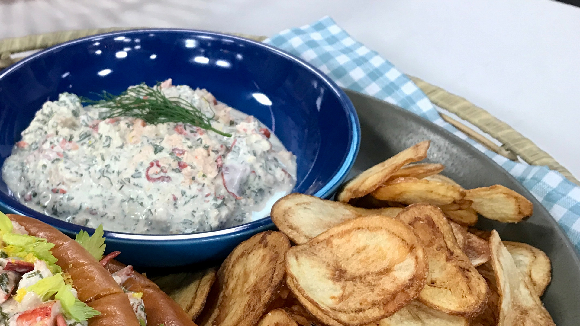 PEI potato chips with lobster dip