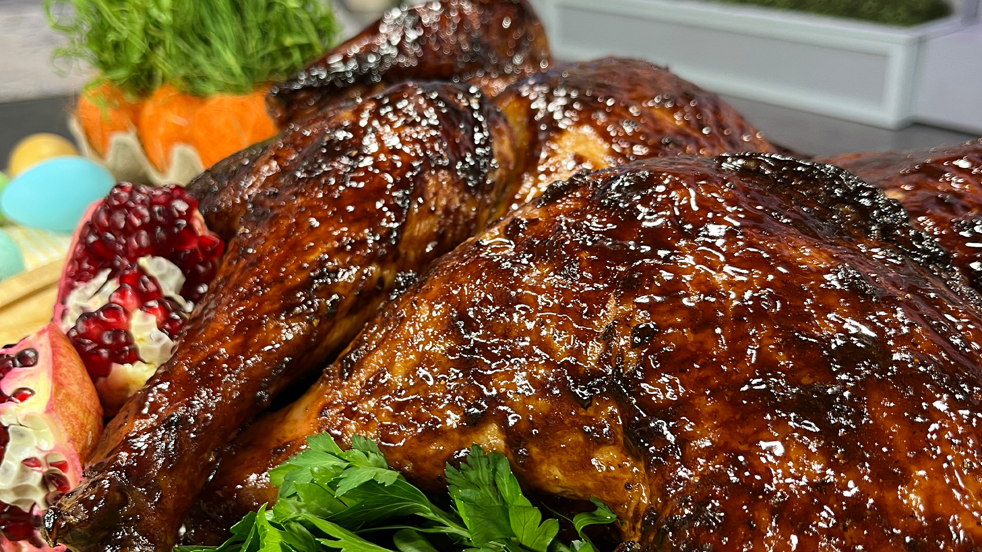 Spatchcocked turkey with pomegranate molasses glaze