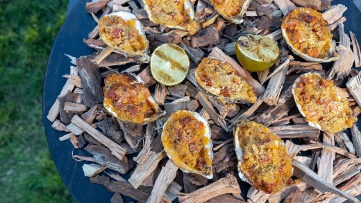 Baked oysters with tomato chorizo butter