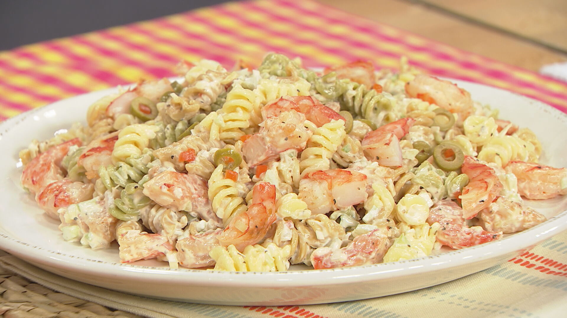 Roasted shrimp pasta salad