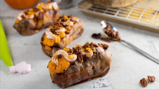 Sweet potatoes with pecan brown butter and cranberry meringue
