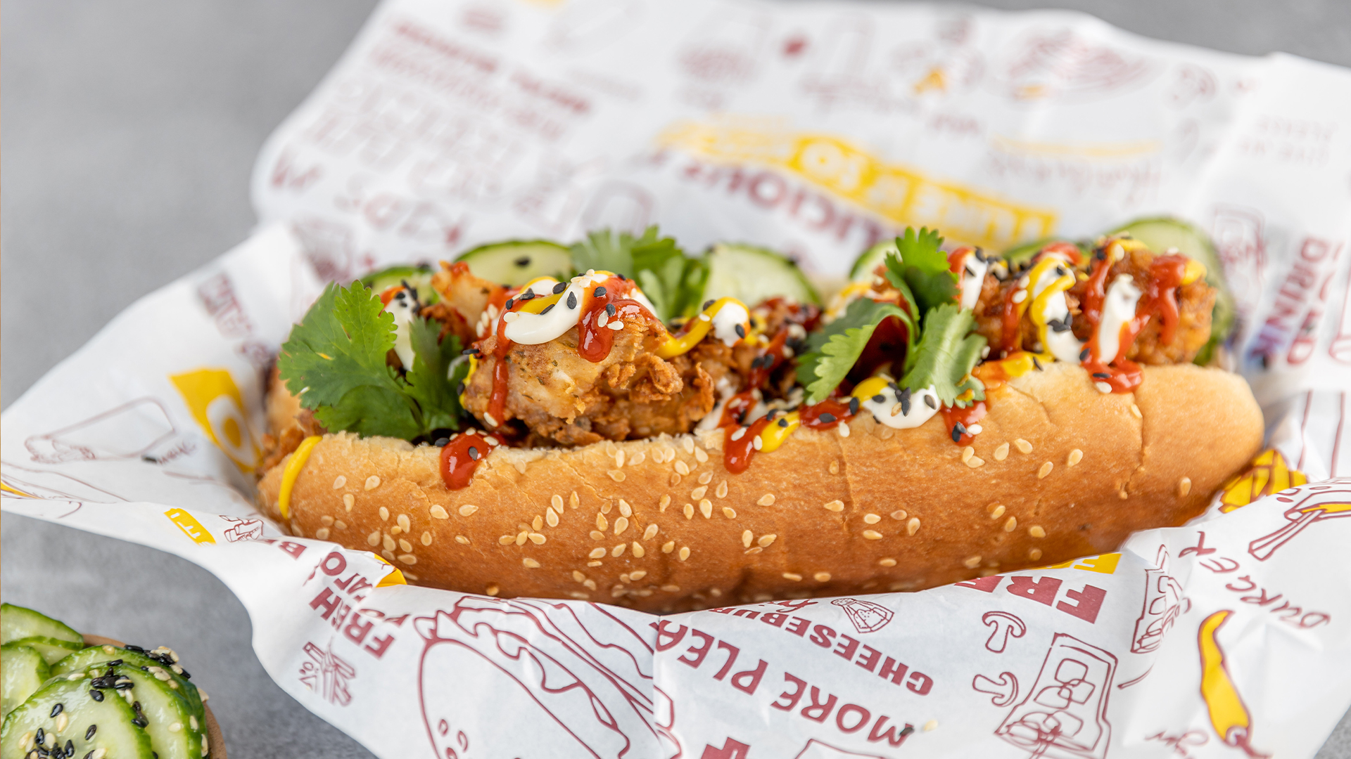 Spicy Korean style fried chicken dog