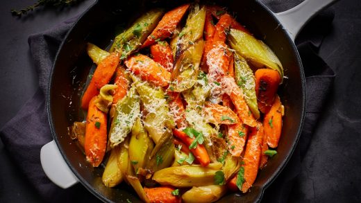 Cheesy Braised Carrots and Leeks
