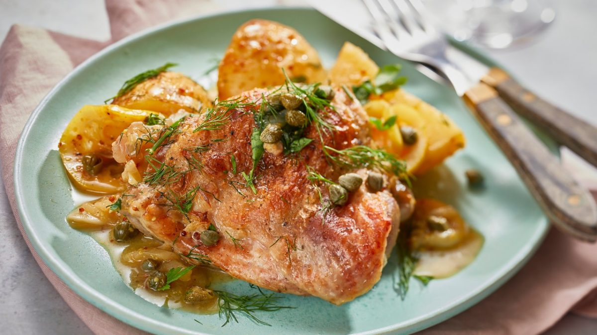 Lemony Braised Turkey Thighs with Onions and Potatoes