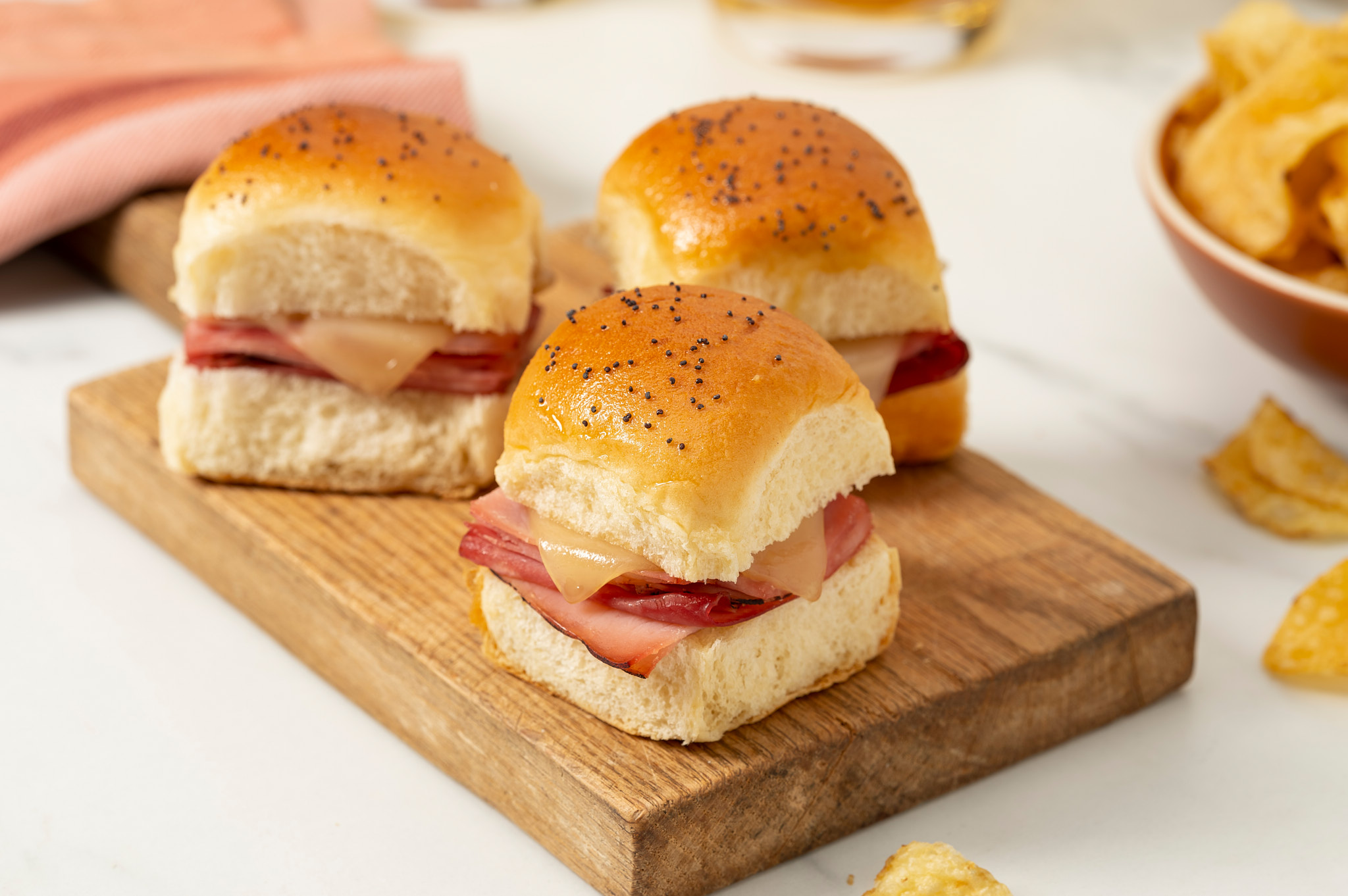 Ham and Swiss Sliders with Brown Butter Dijon Mustard, Dill Mayo and Red Onion
