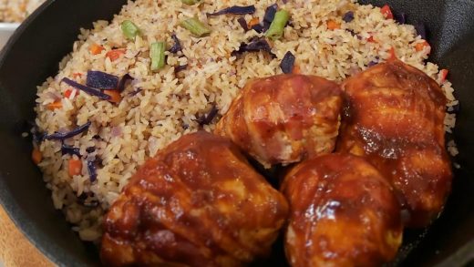 Stuffed-barbecue turkey bundles with Guyanese fried rice