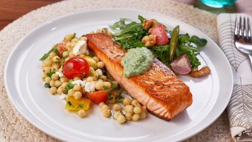 Seared salmon with goat cheese herb sauce