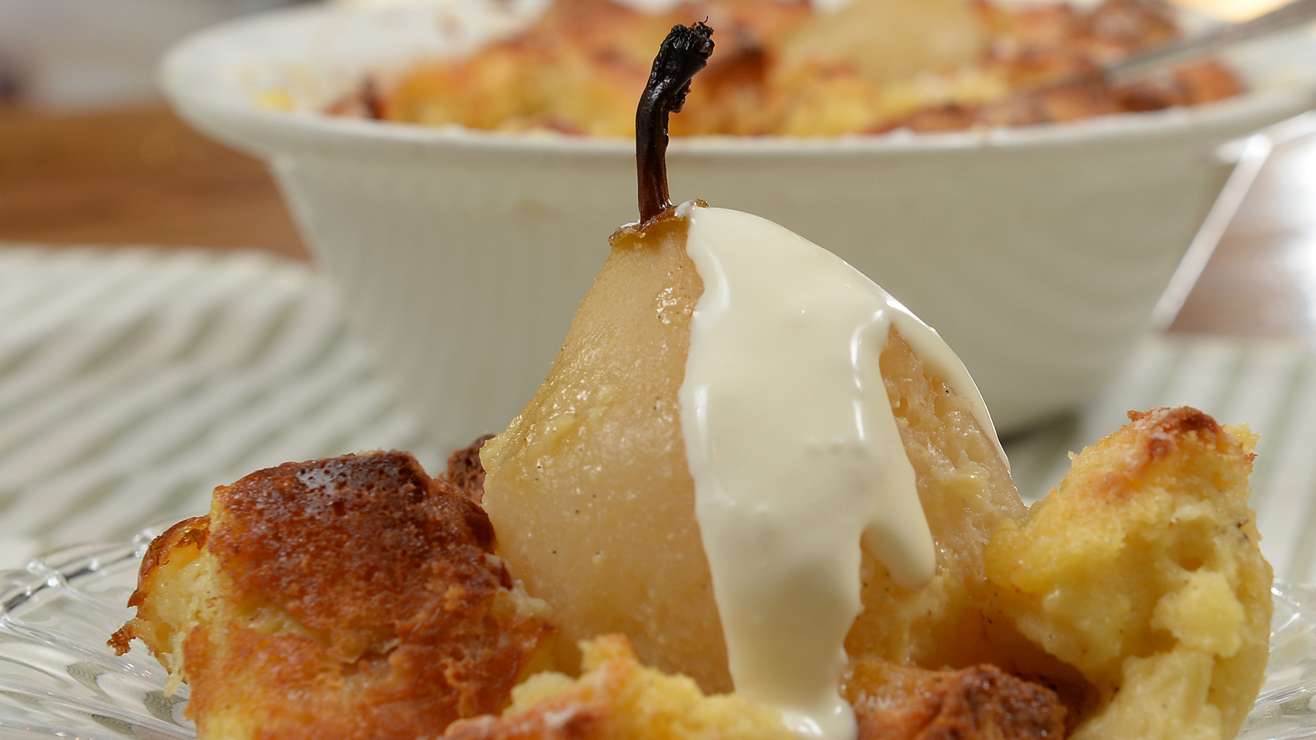 Pear bread and butter pudding