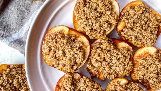 Deconstructed baked apples and honey with oat crumble