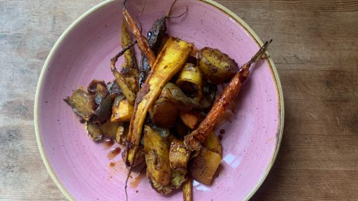 Root veg with spices and pomegranate molasses