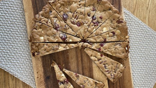 White chocolate, pecan and cranberry cookies