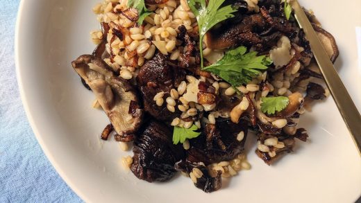 Herb barley salad with butter-braised mushrooms
