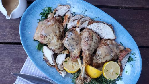 Roasted turkey with herb butter and quick gravy