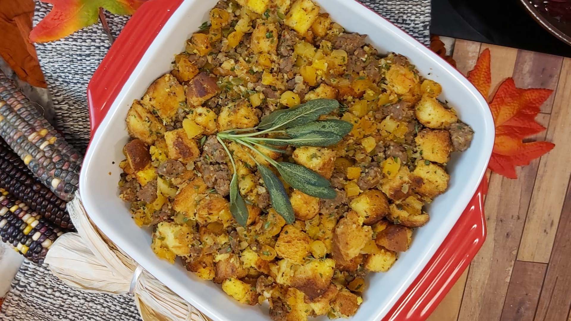 Sausage, apricot and coconut bread stuffing