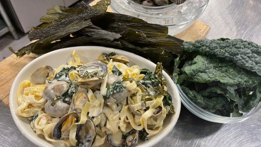 Spicy and creamy clam and kelp pappardelle
