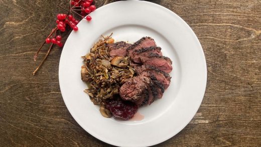 Pan seared duck breast with sumac and wild rice pilaf