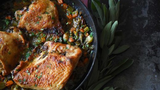 Herb and shallot braised turkey pieces