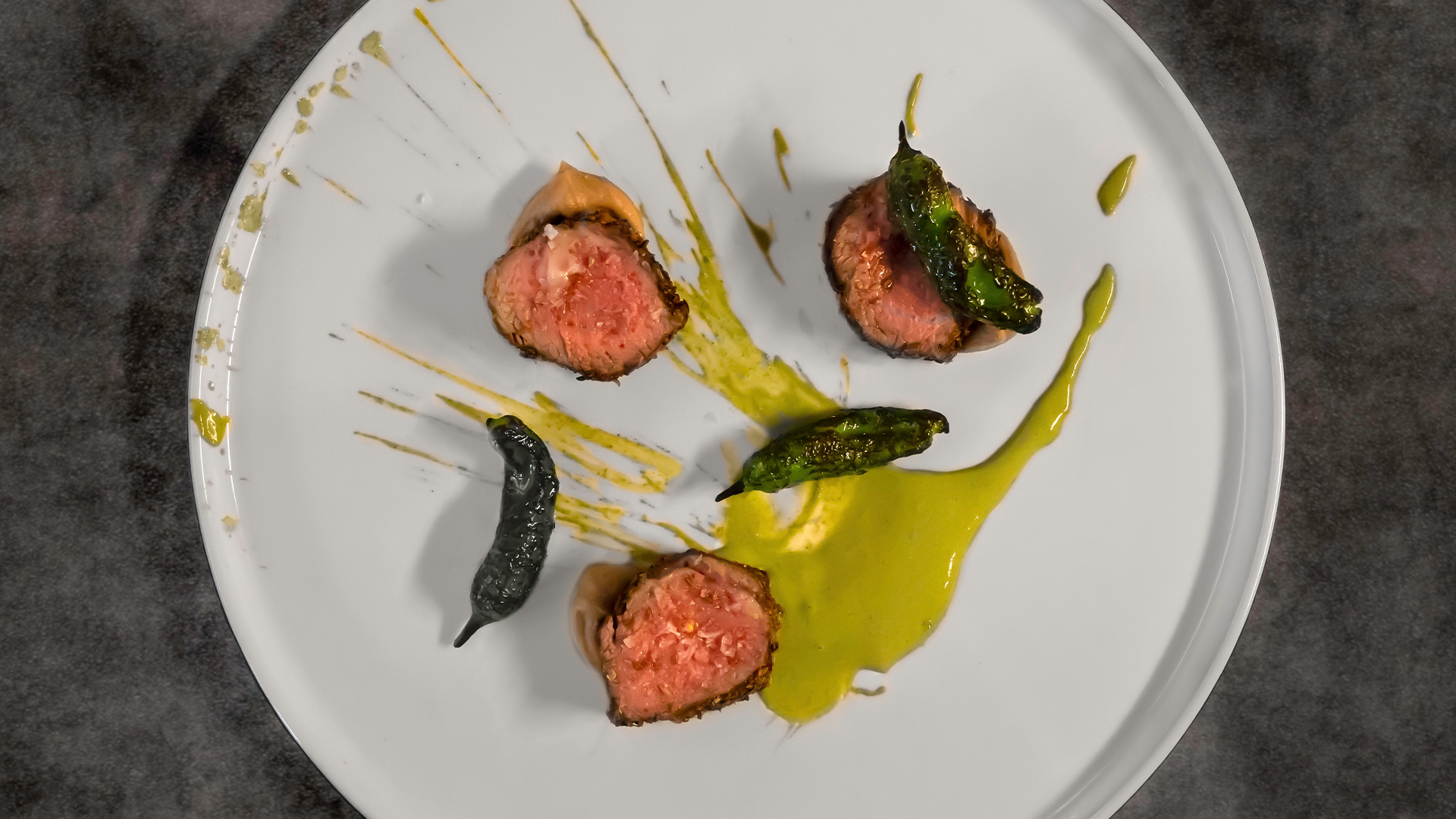 Spice crusted lamb loin with mint and chestnuts