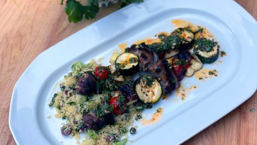 Grilled kebabs with chermoula sauce