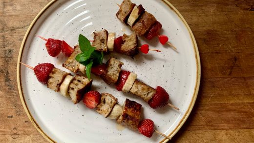 Vegan French toast and fruit skewers