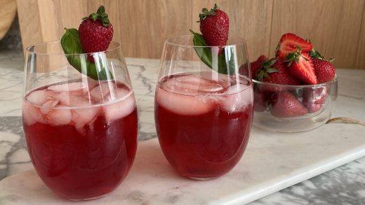 Strawberry campari spritz with homemade strawberry syrup