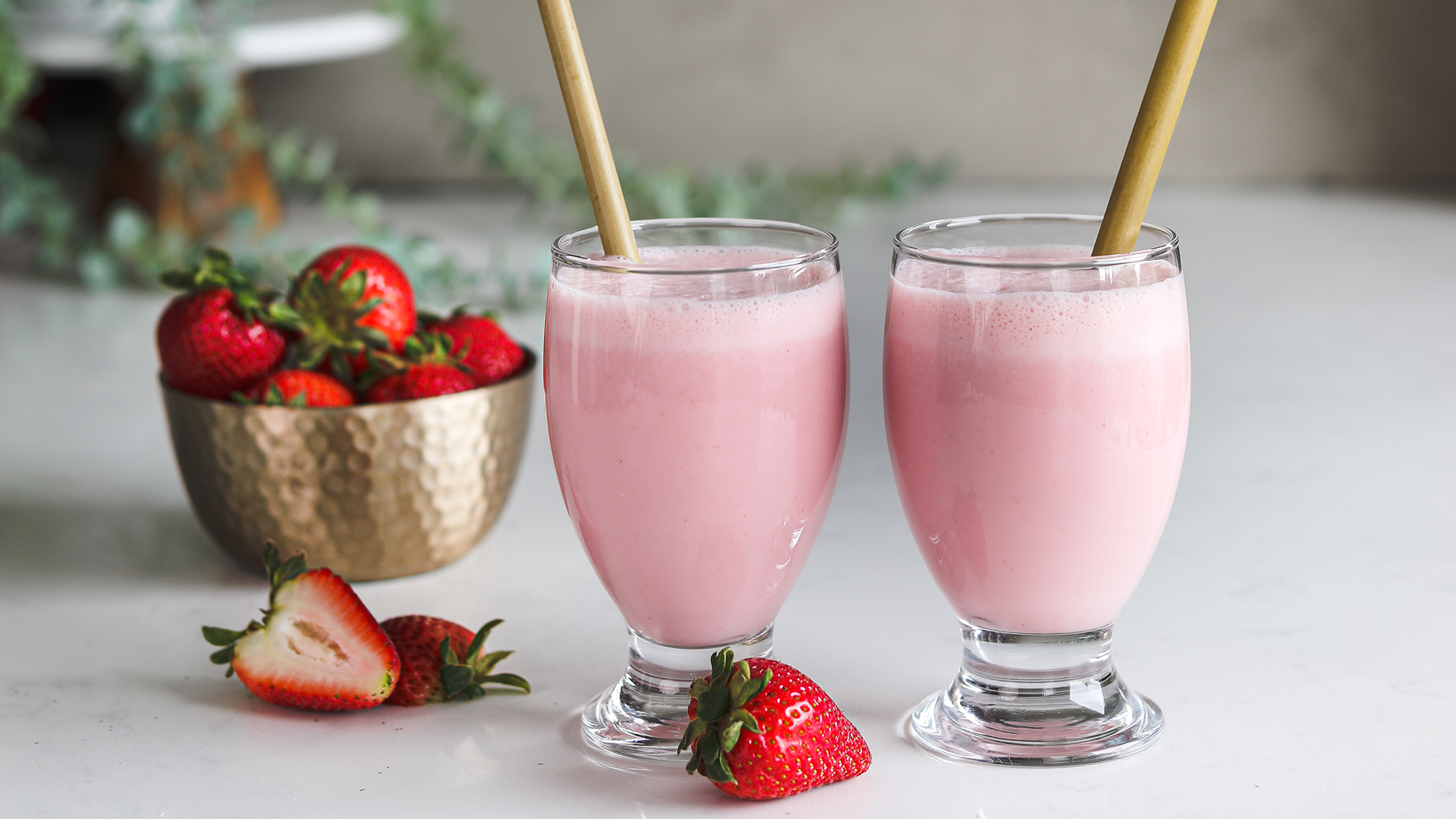 Creamy and delicious strawberry lassi drink