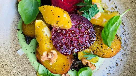 Grilled beets citrus salad with green goddess dressing