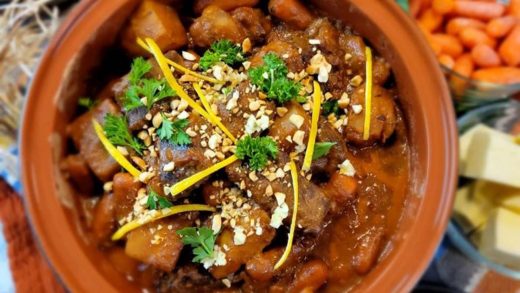 Beef with peanut (mafe) stew