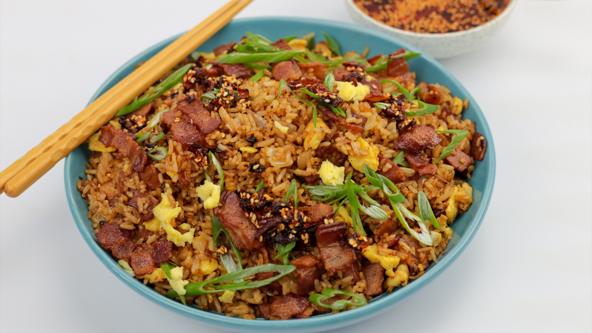 Fried rice with bacon and scallions