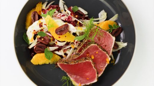 Fennel orange salad with seared tuna