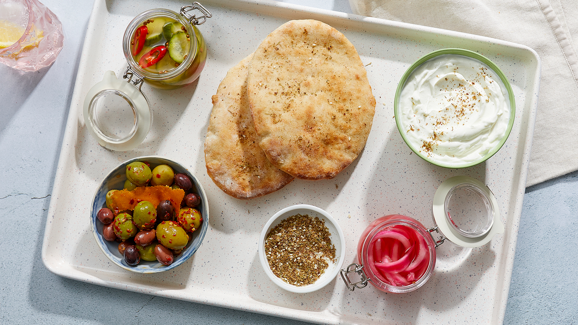 Za’atar pita with garlic labneh