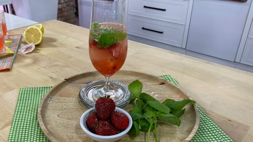 Strawberry basil gin fizz