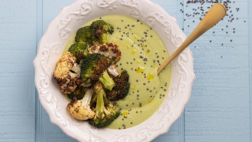 Roasted broccoli and cauliflower soup