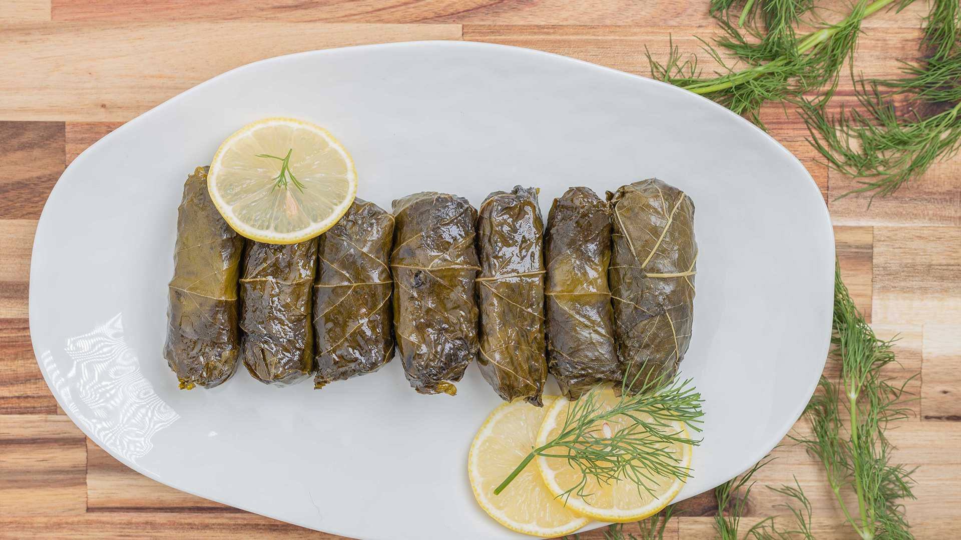 Wild rice and caramelized onion dolmades