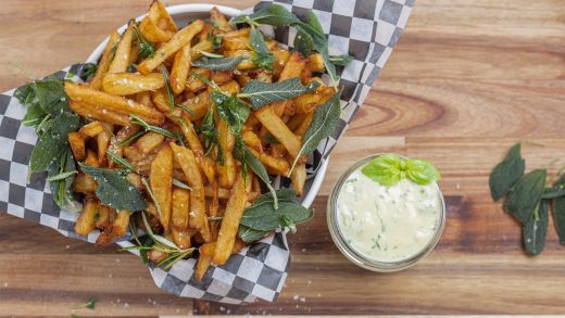 Crispy herb French fries with herbed mayo