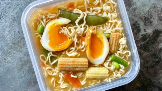 Lunchbox ramen bowls with soy marinated eggs