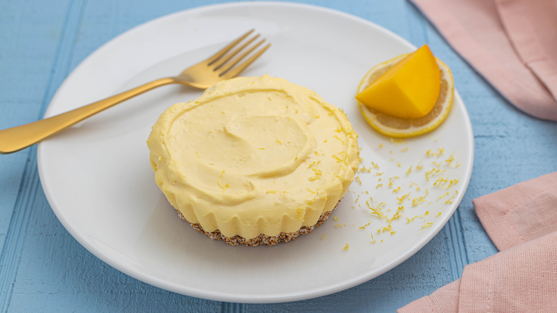No-bake mango-lemon cheesecakes with popped amaranth crusts