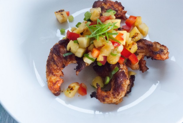 Jerk lobster tails with grilled pineapple salsa