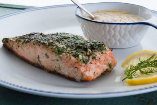 Pan fried Atlantic salmon with mascarpone sauce