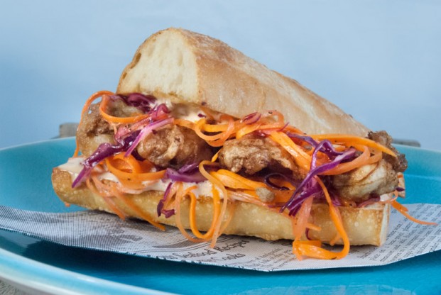 Oyster po-boys with chipotle mayo slaw