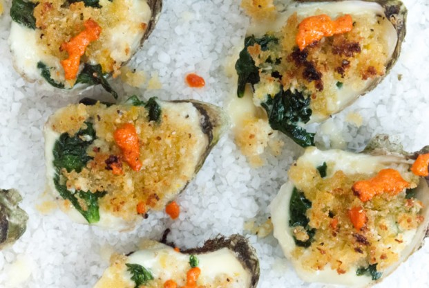 Oysters rockefeller with romesco sauce