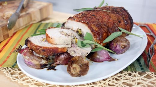 Pork loin filled with butternut squash, hazelnuts, sage and shallots