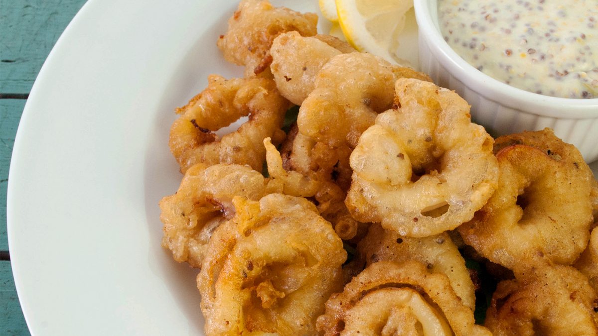 Beer and mustard seed fried squid