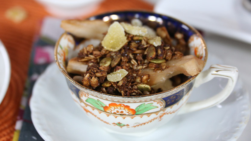 Maple roasted pears with gingerbread granola