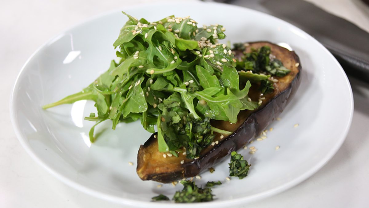 Miso Roasted Eggplant With Basil And Arugula