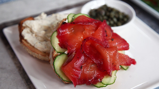 The perfect bagel brunch with beet-cured salmon