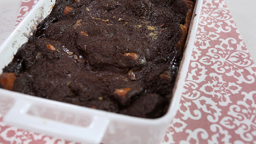 Whisky chocolate bread and butter pudding