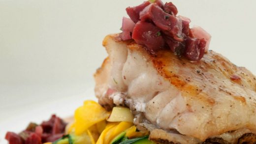 Grouper with sour cherry salsa