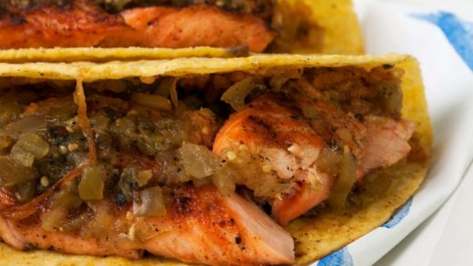 Trout tacos with crispy rice