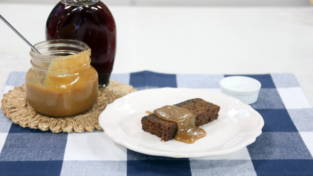 Sticky toffee pudding with maple caramel sauce